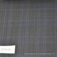 Tela de cuadros gris y azul Tela de tweed de lana tejida con mezcla de poliéster para hombre